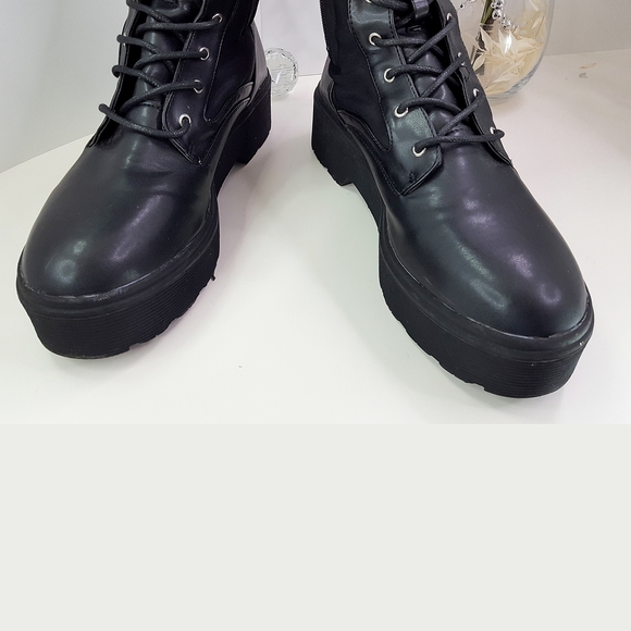 🔥Over Knee Lace-Up Zipped Black Platform Stretchy Socks Boots - Picture 8 of 10